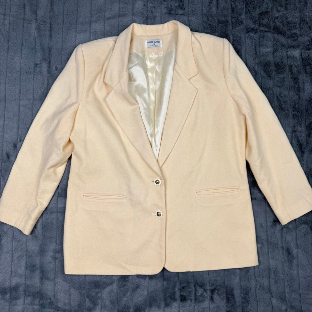 Alfred Dunner Vintage Cream Wool Blazer Jacket Size 16 Made in USA Ivory Lined